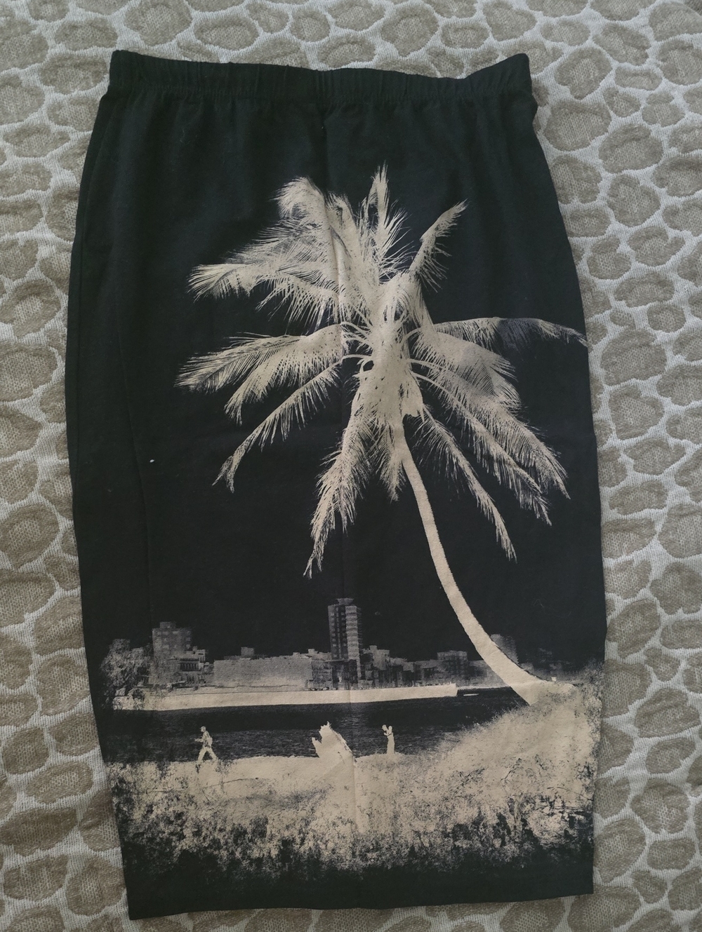 Black Palm-Print Pencil Skirt